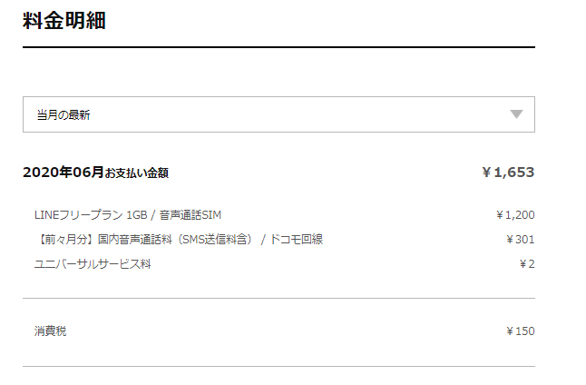 今月のLINEモバイルの料金